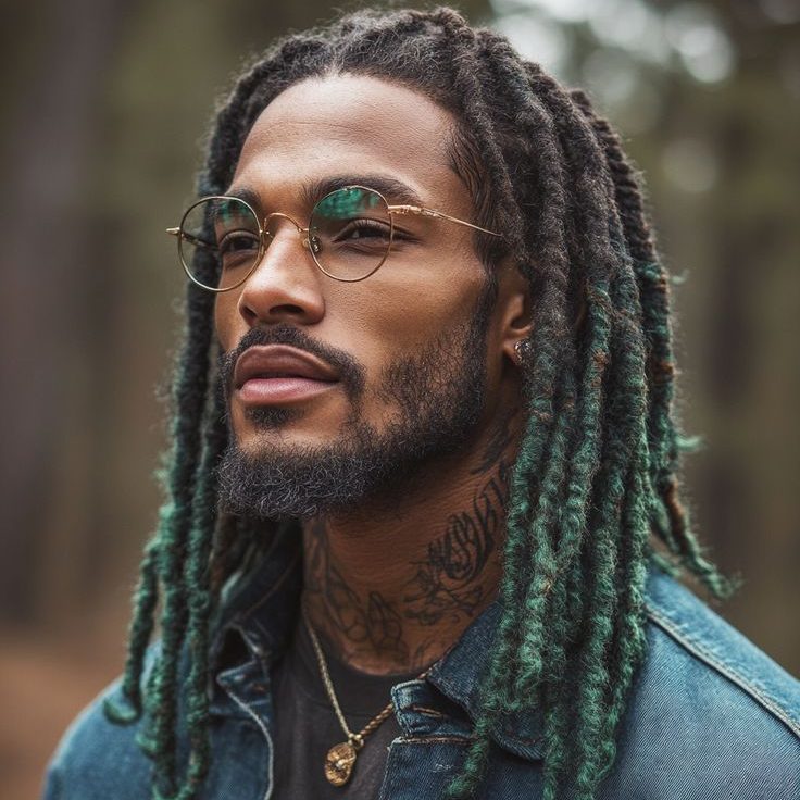 Shoulder Length Green Dreadlock Hairstyle for Men